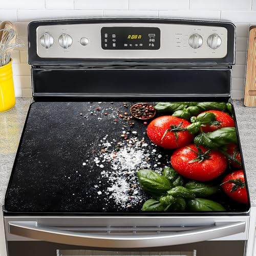 NYZE Stove Top Cover for Electric Stove 28.5x20.5 Inch Silicone Stove Topper & Protector, Scratch-Resistant Decorative Kitchen Mat for Electric/Glass Stove Top (Fresh Tomato & Spices)