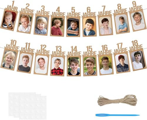 Fotogirlande 18. Geburtstag Deko, von 1 bis 18 Jahre, Foto Banner Meilensteine Geburtstagsdeko 18 Jahr Hängende Deko für Mädchen Jungen Party Feiern Deutsch Kraftpapier Girlande (Kraftpapier)