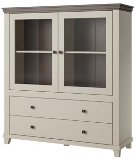 Masseno Kommode Evandro 126 cm Sideboard mit 2 Schubladen und 2 Türen für Wohnzimmer Schlafzimmer Modern 126x42x138 cm Beige/Beige