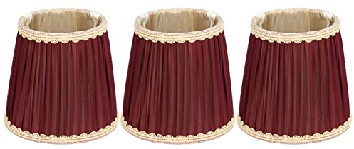 3 Stück Clips für Kronleuchter-Lampenschirme, E14, kleiner Lampenschirm, plissierter Stoff, Wandleuchte, Lampenschirme, Vintage-Lampenschirm für Zuhause, Weinrot