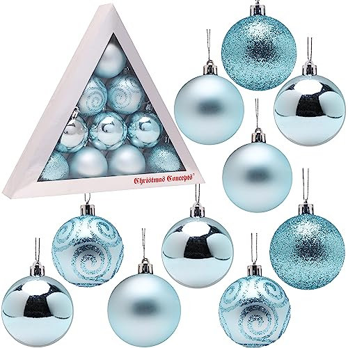 Christmas Concepts® Pack of 10-60mm (2.4) Christmas Tree Baubles - Shiny, Matte & Glitter Decorated Baubles (Ice Blue)