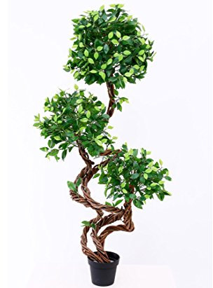 Kunstbaum Ficus mit Echtholz Spiralstamm 160cm hoch - Künstlicher Ficusbaum mit gedrehtem Naturstamm