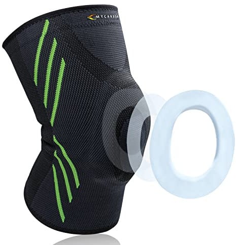 MYCARBON Ginocchiera Ortopedica Menisco Sportiva per Ginocchio Legamenti Crociati Regolabile Antiscivolo Traspirante con Rondella Ginocchiera Rotulea per Uomo Donna(L)
