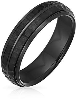 Bling Jewelry Streifen Gerillt Massiv Schwarz Matt Gehämmert Titanium Mantelringe Für Männer Kompfort 6Mm