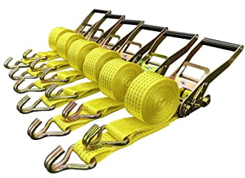 Ratchet Tie Down Straps, 2 in x 15 ft, 5,000 lb Breaking Strength, J-Hook, 6-Pack