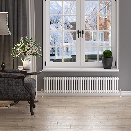 ELEGANT White 300 x 1505 mm Traditional Radiator Cast Iron Style Horizontal Radiator White Double Horizontal Column Radiators