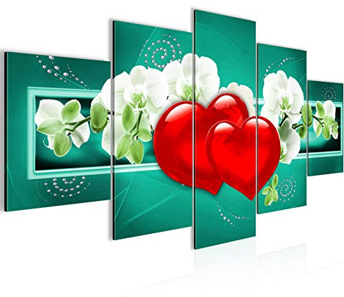 Runa Art Bild Wohnzimmer Schlafzimmer Blumen Orchidee 5 Teilig Herz Abstrakt Türkis Wandbilder auf Vlies Leinwand 401453b
