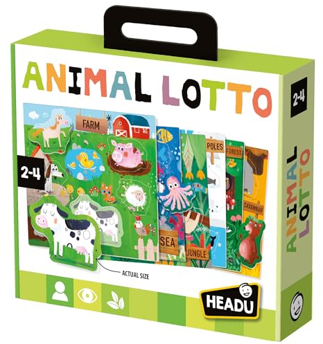Headu - Animal Lotto, Learning Resources, Toddler Learning Toys, Learning Games, Socialising Children, Bingo Game, Age 2-4 Years, 36 Pieces