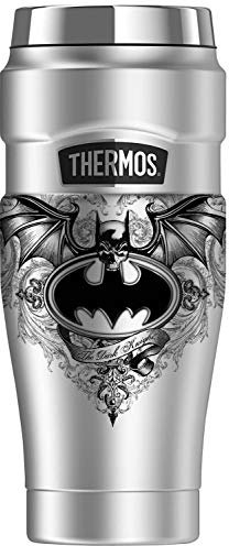 Batman Verre de voyage en acier inoxydable avec logo ailé Sublimé, THERMOS - Isolé sous vide et double paroi - 16 oz