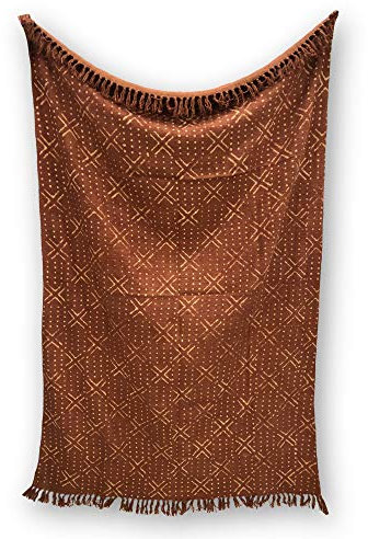 Trade Star Weiche Decke aus 100 % Baumwolle, traditioneller Druck, Strand-Überwurf, handgewebt, Picknick-Decke, Überwürfe für Zuhause, handgewebte Einweihungsgeschenke, (rostfarben, Nova (120x170 cm)