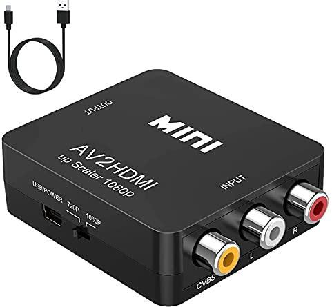BD&M AV to HDMI Converter, RCA to HDMI, 1080P Mini RCA Composite CVBS Video Audio Converter Adapter Support PAL/NTSC for TV/PC/ PS3/ STB/Xbox VHS/VCR/Blue-Ray DVD Players - Black