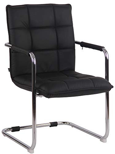 CLP Besucherstuhl Gandia Echtleder Freischwinger I Stuhl Aus Echtleder I Elegantes Design Mit Armlehnen I Komfortabel Für Esszimmer Und Büro, Farbe:schwarz, Gestell Farbe:Chrom