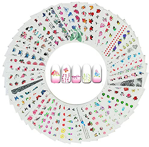 50 Blatt Nagelaufkleber Wassertransfer Aufkleber 3D Nagelaufkleber Wasserabziehbilder Nägel DIY Nail Art Nail Art Aufkleber