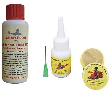GEAR- FLON Modellbahn Pflegeset Hochleistungsfett 20g Hochleistungsöl 25ml auf Teflon-Basis Modellbahn-Reiniger 100ml