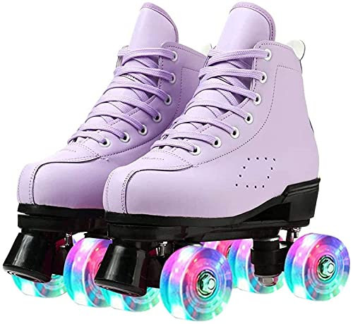 JianJud Damen Rollschuhe Klassische Doppelreihige Lederrollschuhe Für Erwachsene High End Klassische Vierrad-Doppelrollschuhe Für Mädchen Unisex C1,43