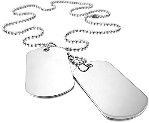 Thintom Männer benutzerdefinierte Gravur Edelstahl Dog Tag Anhänger Halskette mit 55cm Ketten 2 Packs glänzend poliert plattiert Gold/Schwarz/Silber