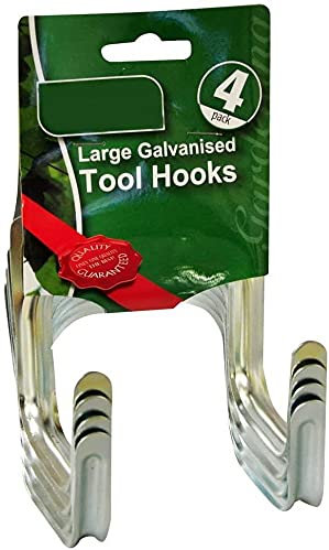 iTrend Large Galvanised Tool Hooks - 4 Pack - Pre-Drilled Holes - Sheds, Garages, Workshops - Galvanised Metal