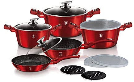 Set di Pentole e Padelle Adatte Induzione 13 Pezzi Design Qualità Rivestite in Pietra Antiaderente