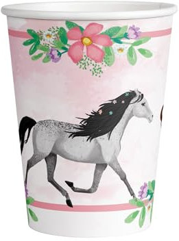 amscan 9909875-66 Lot de 8 gobelets jetables en Papier Motif Chevaux 250 ML, Multicolore