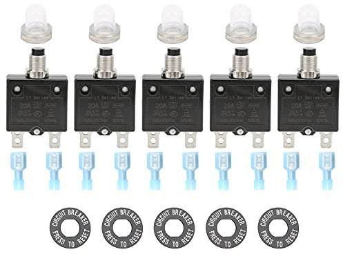 Disjoncteur Thermique, Disjoncteur 20A 125/250VAC à Bouton-Poussoir de Réinitialisation Disjoncteurs de Surcharge avec Bornes à Connexion Rapide Bouton-Poussoir à Capuchon Étanche