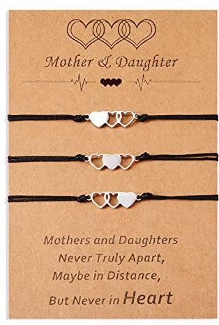 YELUWA 3 Pcs Mutter Tochter Armbänder Set Mom Geschenke von Töchtern Mama und mir Matching Herz Wunsch Armbänder für Mutter Frauen Freundschaft beste Freunde Bestie Schwester BFF Brautjungfer