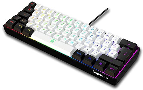 Snpurdiri 60% kabelgebundene Gaming-Tastatur, kleine Mini, tragbare kompakte RGB-Tastatur für PC, Mac, Office, Gaming (61 Tasten, Deutsches Alphabet, Schwarz-Weiß)