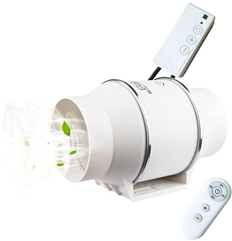 DAYDAY helper Ventilateur D'extracteur en Ligne De 5 Pouces avec Télécommande, 123mm Puissance D'échappement Puissant Contrôleur Vitesse Variateur Diffuseur d'air Booster for Cultiver des Tentes