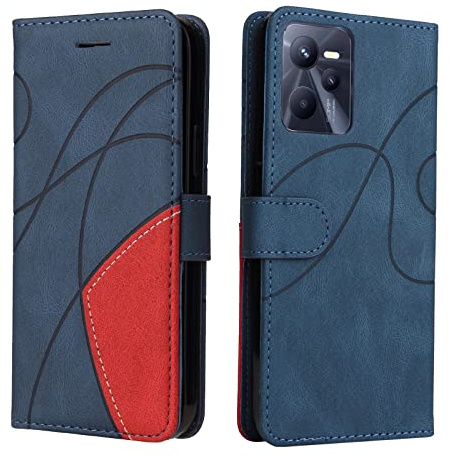 Fatcatparadise Kompatibel mit Oppo Realme C35 4G Hülle, Leder PU Brieftasche Handyhülle Flip Case Silikon Bumper Schutzhülle Klapphülle. Lederhülle mit Kartenfächern und Standfunktion (Blau)