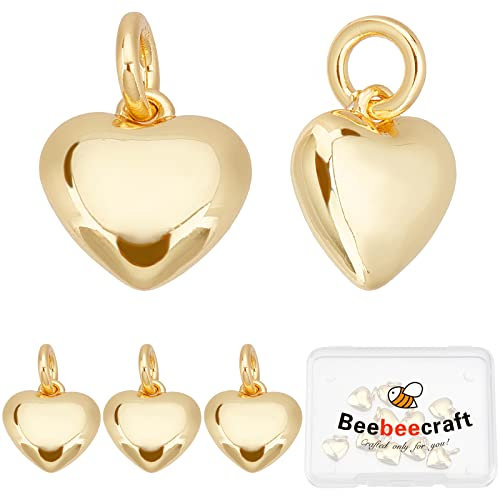 Beebeecraft 10 Stück/Box 18 Karat vergoldete Herz Charms 3D Herz Anhänger mit Bindering für Muttertag Schmuckherstellung