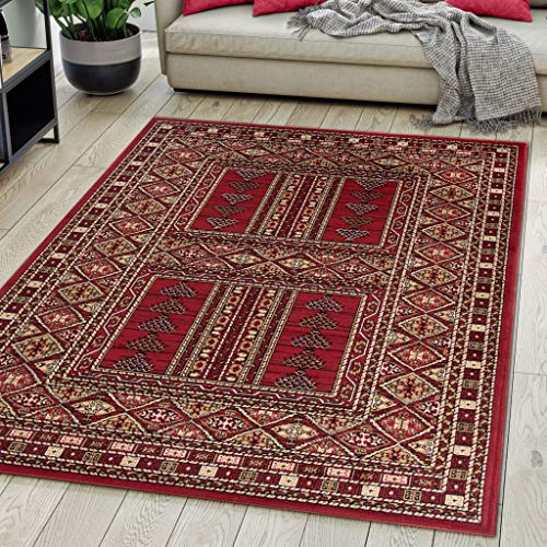 Carpeto Groß Teppich Flur 200x300cm Rot Klassisch Traditionell Weich | Teppich für Eingangsbereich Küche Büro Wohnzimmer Schlafzimmer Pflegeleicht Fußbodenheizungsgeeignet Kurzflor Synthetisch
