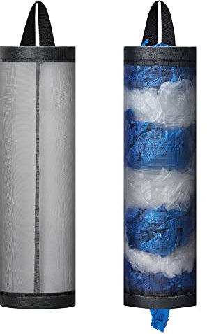 LINEVI Beutelhalter für Plastiktüten, 2 Stück PolyesterEinkaufstaschenhalter, Kunststoffspender, faltbar, atmungsaktiv, waschbar, zum Aufhängen von Netzstofftüten, Organizer für die Küche,