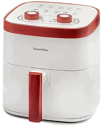 OstarkDom Freidora de aire sin aceite 5L con boton giratoria, 1400W, Regulable hasta 200 °C,Temporizador 60 minutos