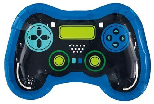 Unique 25217EU Umweltfreundliche Pappteller – 23,5 cm – Gamer Geburtstagsparty – 8 (1 Stück), Multicolour
