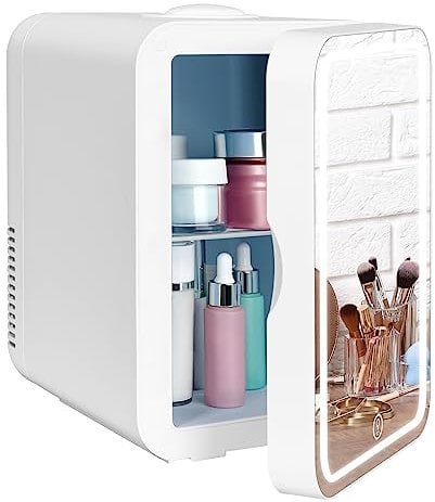 ARTETHYS Mini Fridge for Bedrooms 8L Skincare Beauty Fridge with LED Mirror Compact Car Fridge for Home Office Cosmetic, 220V AC/12V DC