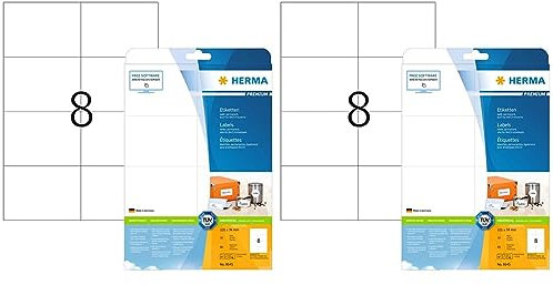 Versandetiketten, 10 Blatt, 105 x 74 mm, 8 Stück pro A4 Bogen, 80 Aufkleber, selbstklebend, bedruckbar, matt, blanko Adressetiketten aus Papier, weiß (Packung mit 2)