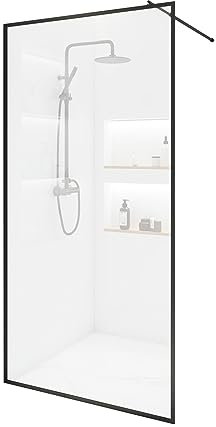 HOME DELUXE - Paroi de douche - BAKI - Largeur : 100 cm, cadre noir, verre clair, optique 1 trame - 10 mm ESG - verre de sécurité I Walk in douche, paroi de douche, porte de douche
