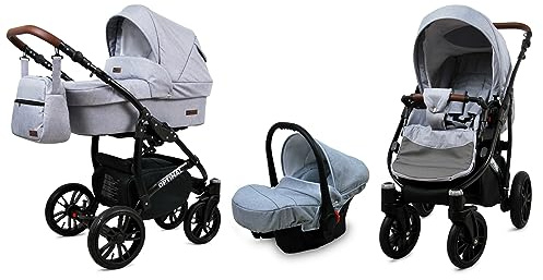 BabyLux® Kinderwagen Set 3 in 1 - Optimal - incl. Babywanne, Buggy Sportsitz, Auto-Babyschale - Autositz - Kinderwagenset - Kombikinderwagen mit Wickeltasche, Regenschutz usw.