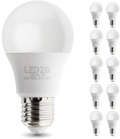 ekobi LED Glühbirne LED2B E27-Sockel GS 7W 600lm Birne, nicht dimmbar, Lichtverteilungswinkel: 270 Grad LED-Ersatz für eine Glühbirne 230 V 50Hz (Neutralweiß (4000K), 10 Stück)