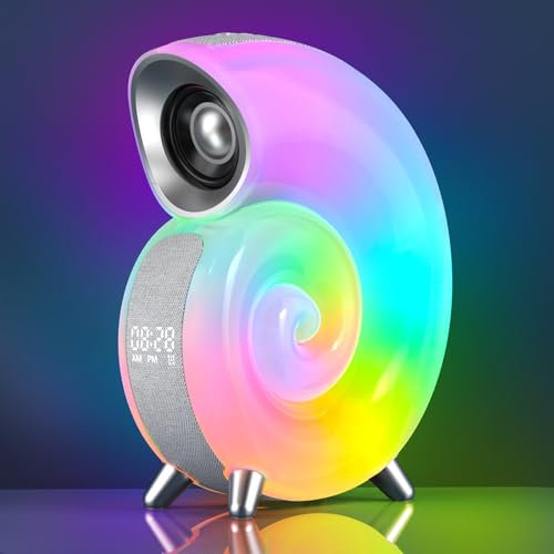 Conch Wake Up Light with Bluetooth Speaker, RGB Color Changing Ambient Light with Alarm Clock, LED Smart Table Lamp APP Control Atmosphere Night Light Music Lamp for Bedroom (Gray)