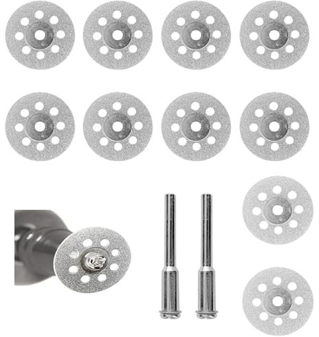 10 Pieces 22mm Diamond Cutting Wheels with 2 Mandrel Arbor Set, Diamond Cutting Off Discs Wheels, Mini Diamond Cutting Discs for Gemstones,Glass,Metal,Ceramics