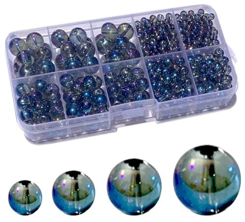 FAPUMOE Blue Round Crystal Glass Beads for Jewelry Making (4/6/8/10mm), Smooth and Round Glass Spacer Loose Beads for Crafts Bracelets Necklaces Charms