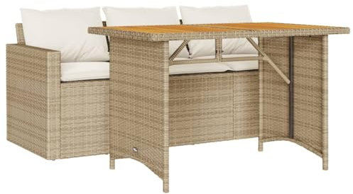 vidaXL Garten Essgruppe 2-TLG., Gartenmöbel Set mit Kissen, Lounge Sitzgruppe für Terrasse, Sitzgarnitur Gartengarnitur Sofa Esstisch, Beige Poly Rattan