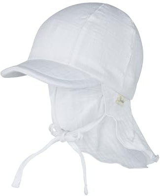 Sterntaler Schirmmütze Nacken Uni - Unisex Mütze aus luftigem Baumwoll Musselin - Sommermütze mit Nackenschutz - Sonnenhut zum Binden - Baby und Kinder Kopfbedeckung