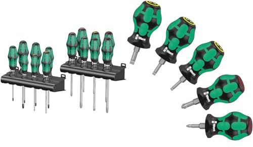 Wera Kraftform Big (Pack 300) & Stubby Screwdriver Set, Green, 19 Piece, Pozidriv, Cross, Flat, Hex