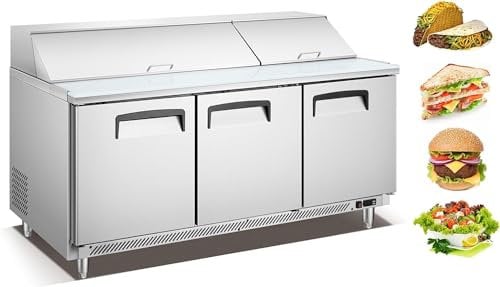 Kolice Commercial Refrigerated Sandwich Salad Prep Station Table Refrigeration Workbench- 3 doors,9 pcs GN1/3 Pans, 530L Cabinet, Food grade stainless steel