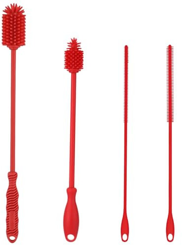 4uds Limpiador de Pajitas y Cepillo para Botellas, Reutilizable Cepillo para Pajitas de Silicona Extra Largo Limpieza Cepillo para Botellas de Agua Sin BPA para Stanley Vasos Tarros (Rojo)