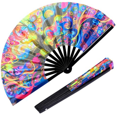 Mayoii Hand Fan Folding, Chinese Fan, Fluorescent Fan, Perfect Accessories for Carnival Parties, Music Parties and Decorative Performances (Style 1)