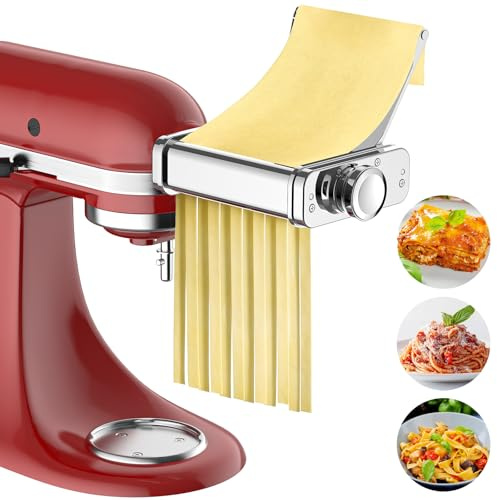 3 in 1 Pasta Attachment for KitchenAid Stand Mixer, All Metal Pasta Maker KitchenAid Attachment, Pasta Sheet Roller, Spaghetti Cutter, Fettuccine Cutter Maker Accessories and Cleaning Brush by Gvode
