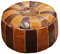 Handgefertigter Leder-Pouf-Bezug, groß, rund, luxuriös, Ottomane, Fußhocker, 50 cm Durchmesser, mehrfarbig, braun, ungefüllt