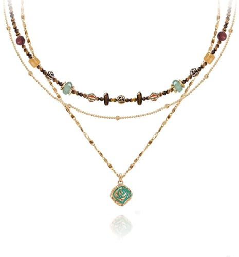 MASW boho layered Original design Retro style multi-layer beaded necklace Fashion women's gold-plated necklace M3396